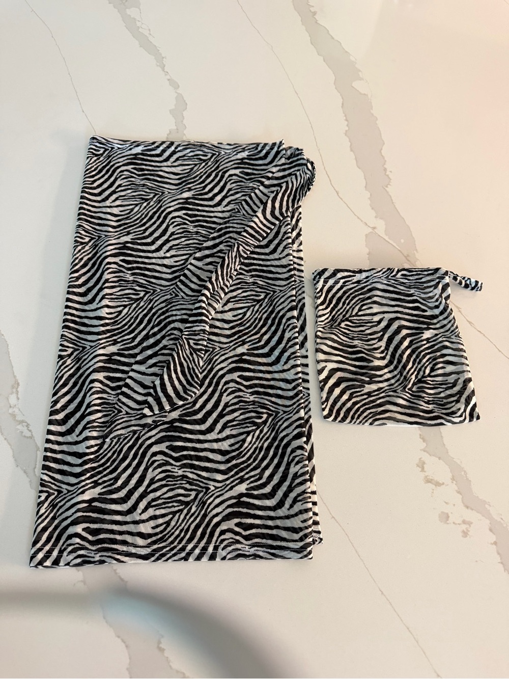 Express Zebra Print Sarong style coverup and Pouch Set - Black & White